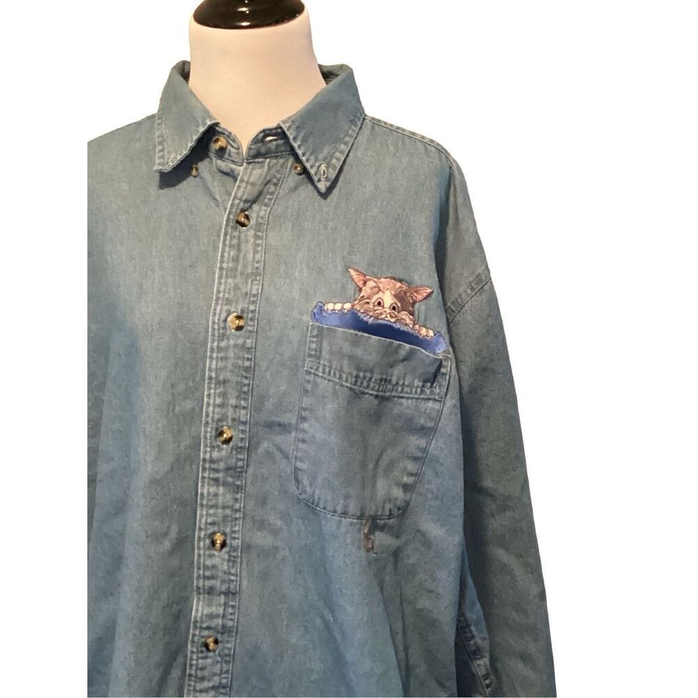 C Port Women’s Cat Jean Button Up Large Cat Lover… - image 3